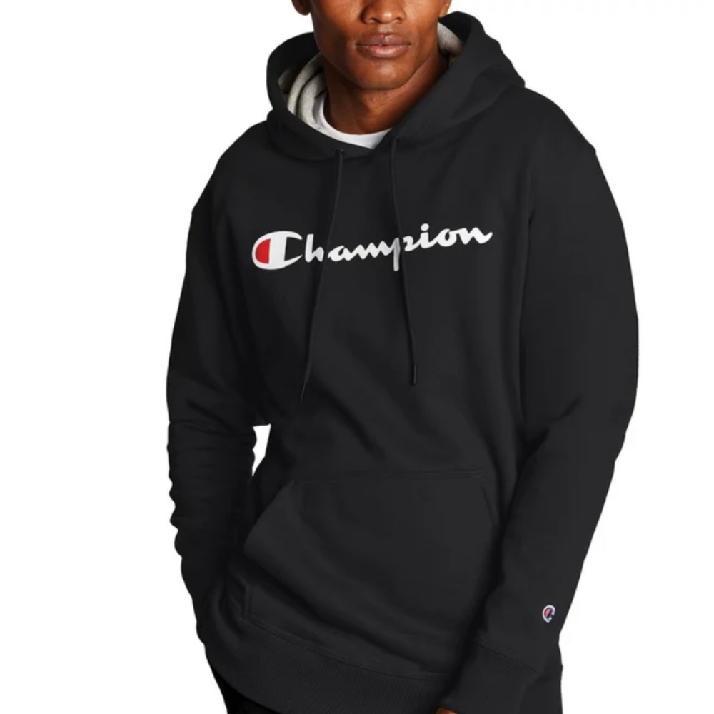 Champion Men's Powerblend Fleece Graphic Script Logo Pullover Hoodie,